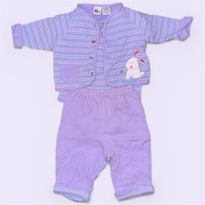 Vintage Y2K Baby UR It Pastel Bunny Striped Three Piece Set 3-6 Months